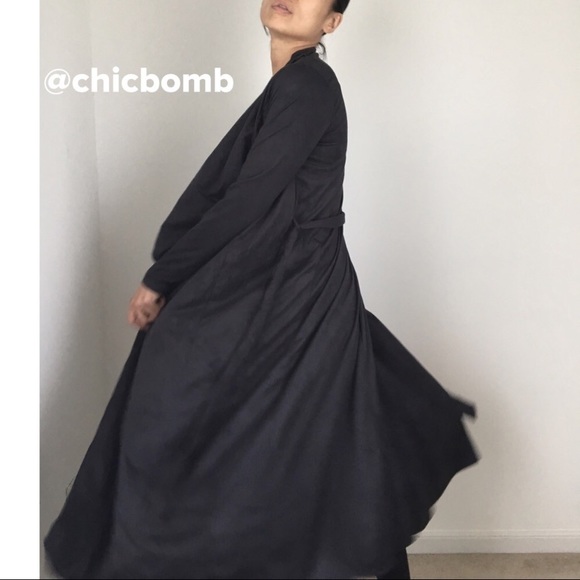 Best Seller Simone faux suede drape long duster. - Picture 6 of 6